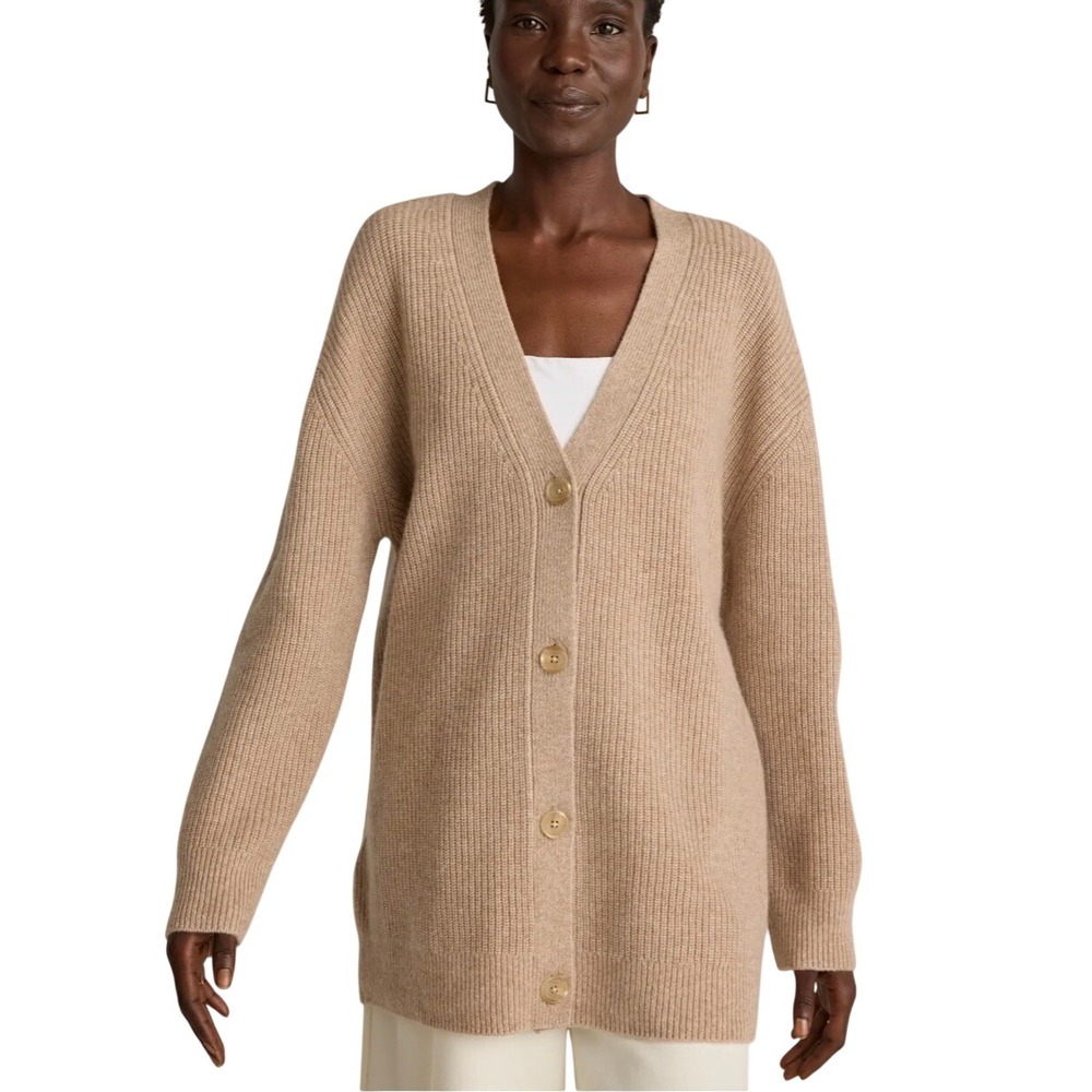 Quince Mongolian Cashmere Cardigan M Oatmeal Oversized Boyfriend Cozy Cabincore